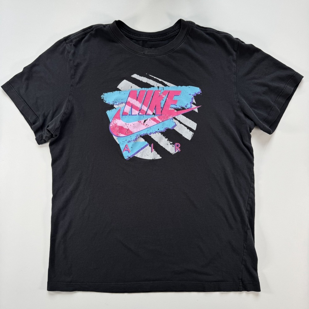 NIKE Air Swoosh T Shirt Crew Neck Tee Black Pink Teal Logo Mens Medium Pop Neon